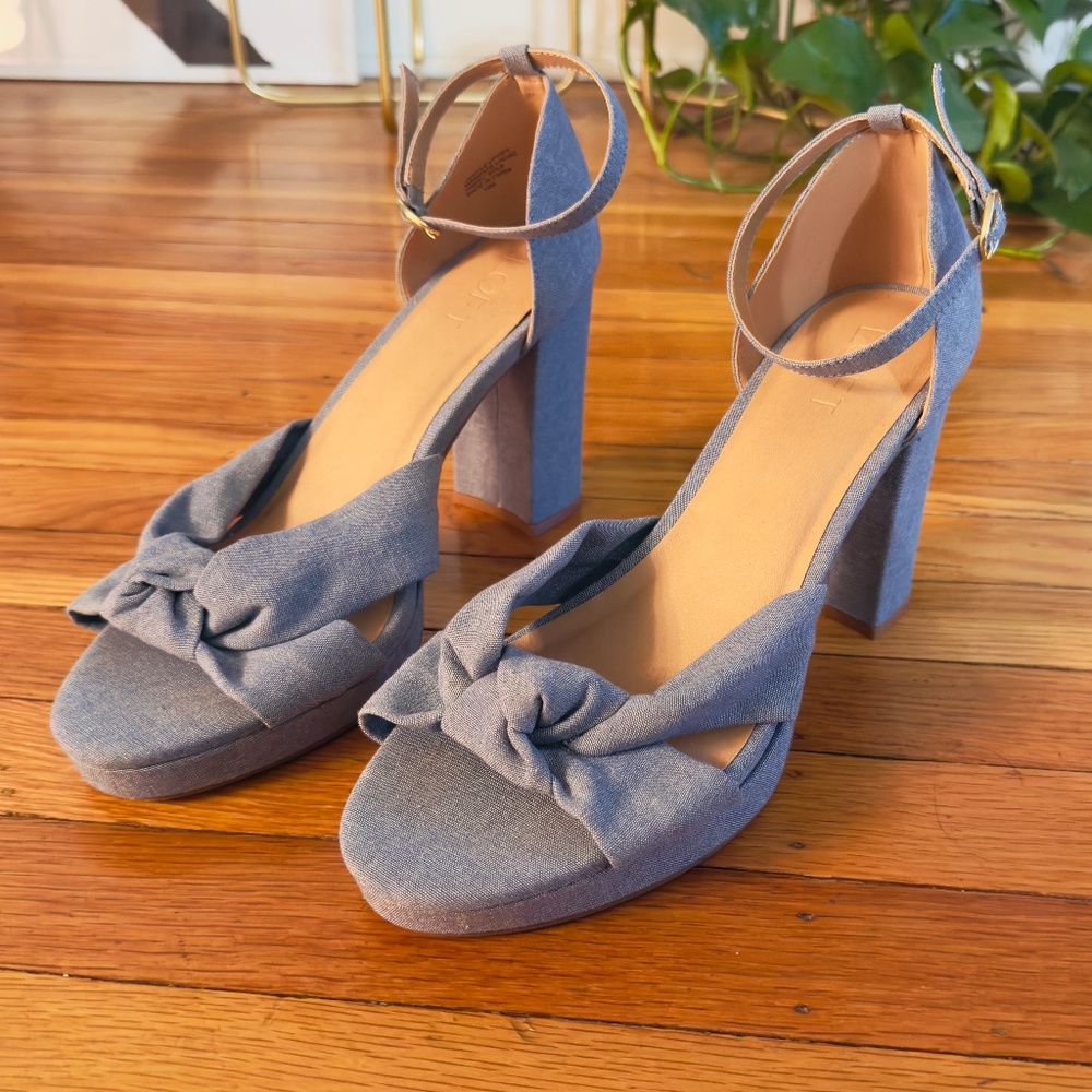 Loft Knotted Denim Platform Heels